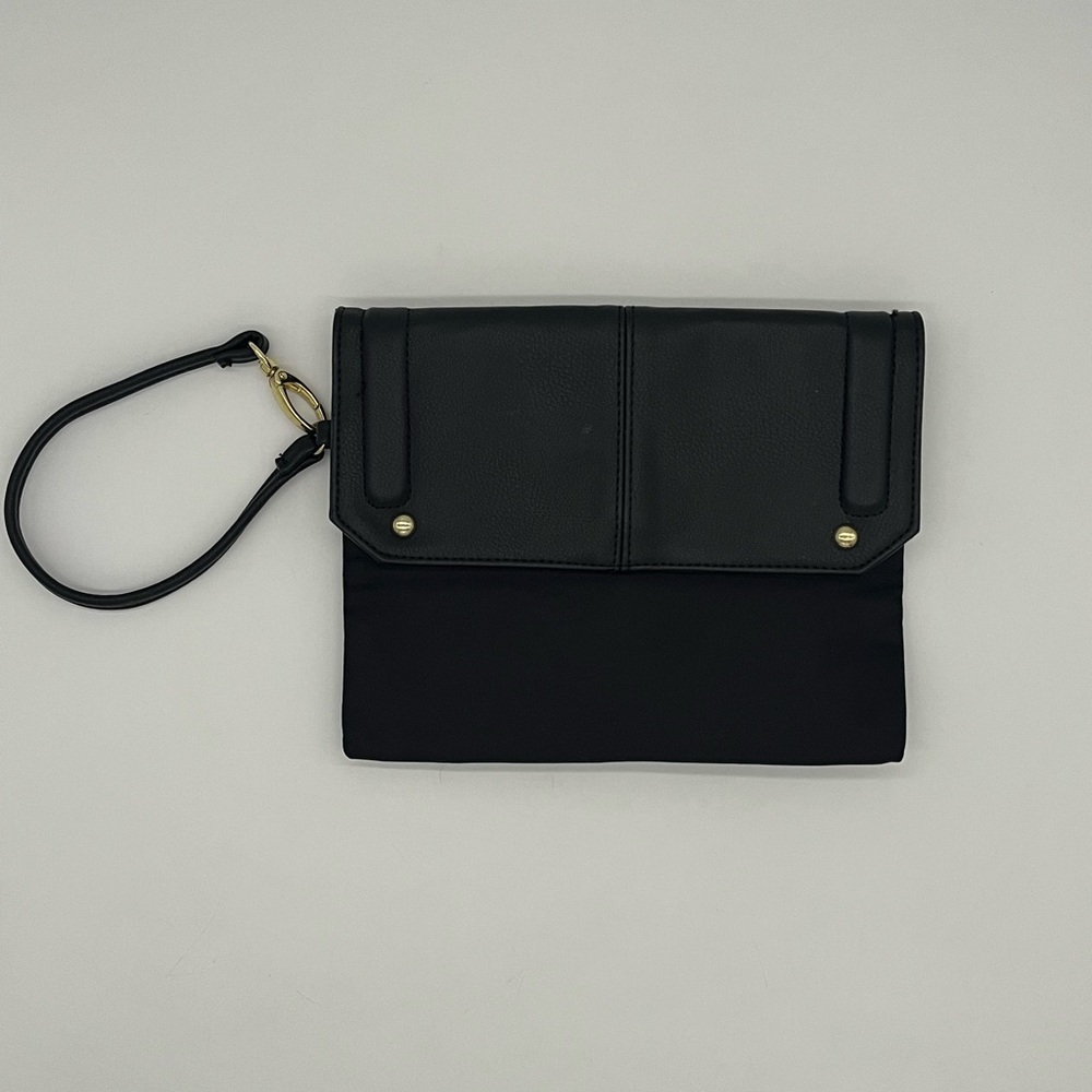 STEVE MADDEN Black Nylon & Leather Wristlet Bag, Purse, Cosmetic Bag